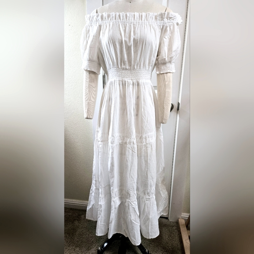 True Destinations, White, Peasent Dress, sz L